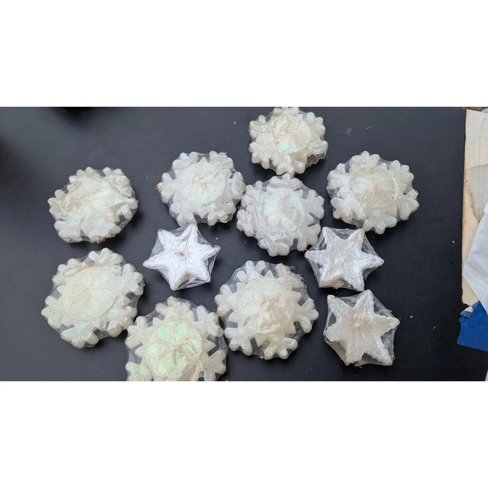 Tag White Iridescent Glitter Snowflake and Star Floating Candles Set of 11